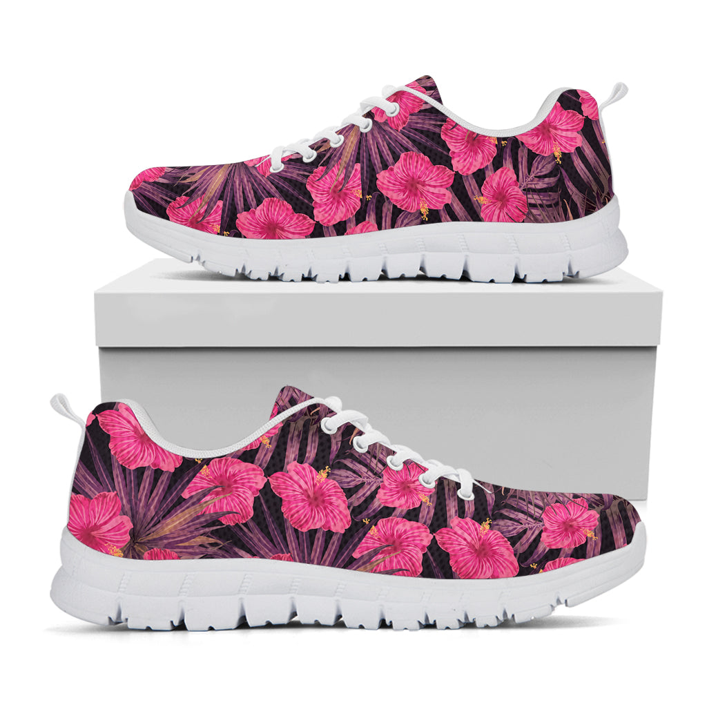 Pink Hawaiian Hibiscus Pattern Print White Sneakers