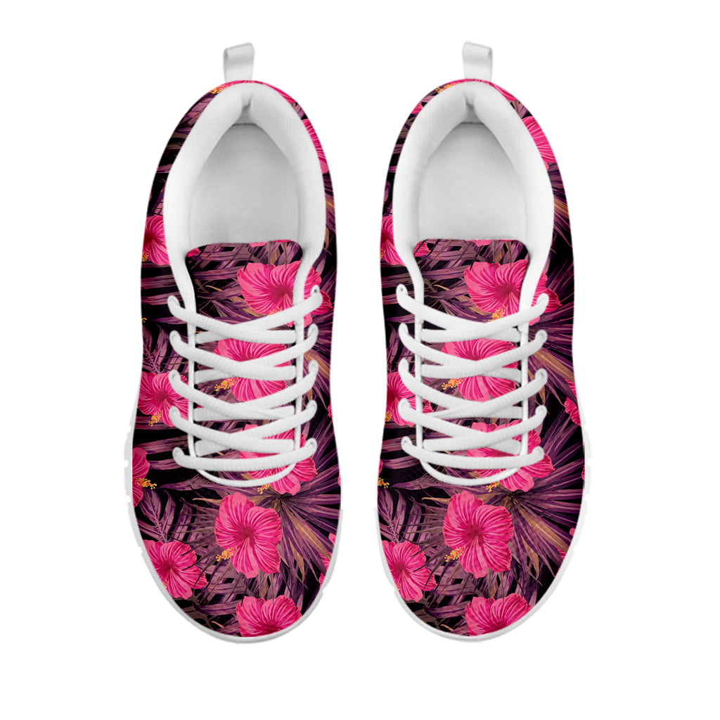 Pink Hawaiian Hibiscus Pattern Print White Sneakers