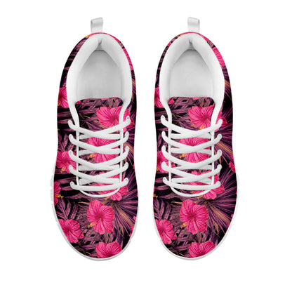 Pink Hawaiian Hibiscus Pattern Print White Sneakers