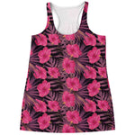 Pink Hawaiian Hibiscus Pattern Print Women's Racerback Tank Top