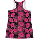 Pink Hawaiian Hibiscus Pattern Print Women's Racerback Tank Top