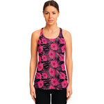 Pink Hawaiian Hibiscus Pattern Print Women's Racerback Tank Top