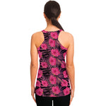 Pink Hawaiian Hibiscus Pattern Print Women's Racerback Tank Top