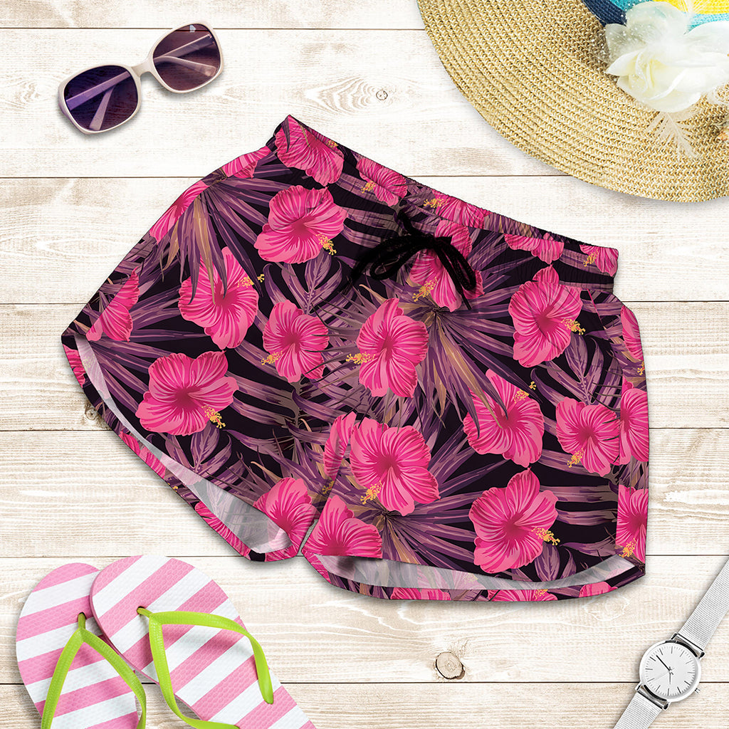 Pink Hawaiian Hibiscus Pattern Print Women's Shorts