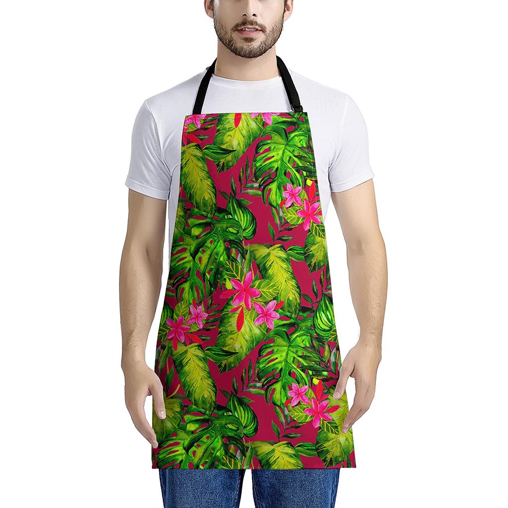 Pink Hawaiian Tropical Pattern Print Apron