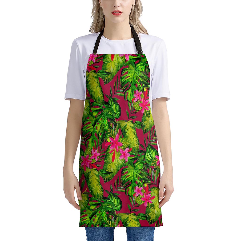 Pink Hawaiian Tropical Pattern Print Apron