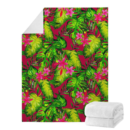 Pink Hawaiian Tropical Pattern Print Blanket