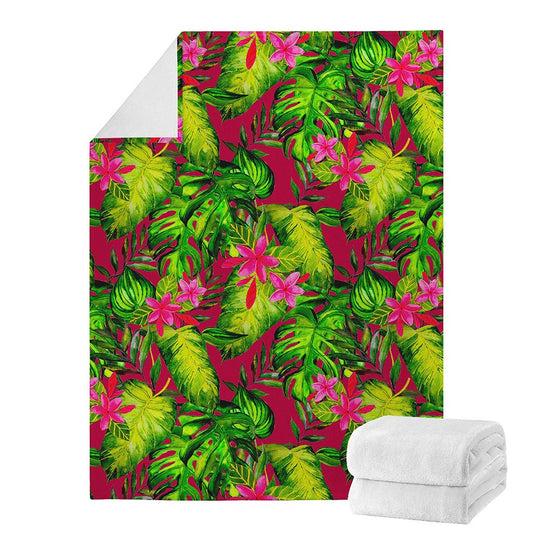 Pink Hawaiian Tropical Pattern Print Blanket