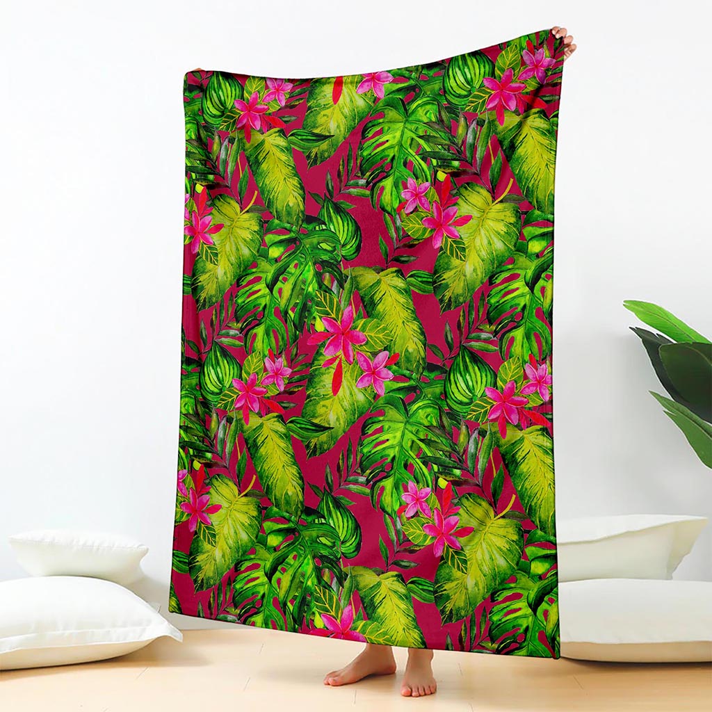 Pink Hawaiian Tropical Pattern Print Blanket