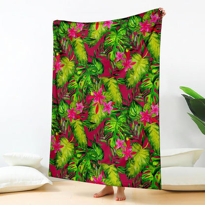 Pink Hawaiian Tropical Pattern Print Blanket