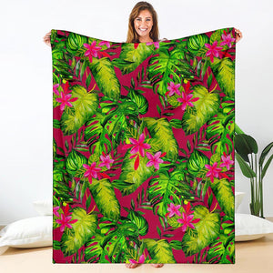 Pink Hawaiian Tropical Pattern Print Blanket