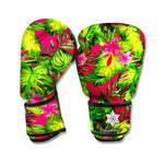 Pink Hawaiian Tropical Pattern Print Boxing Gloves