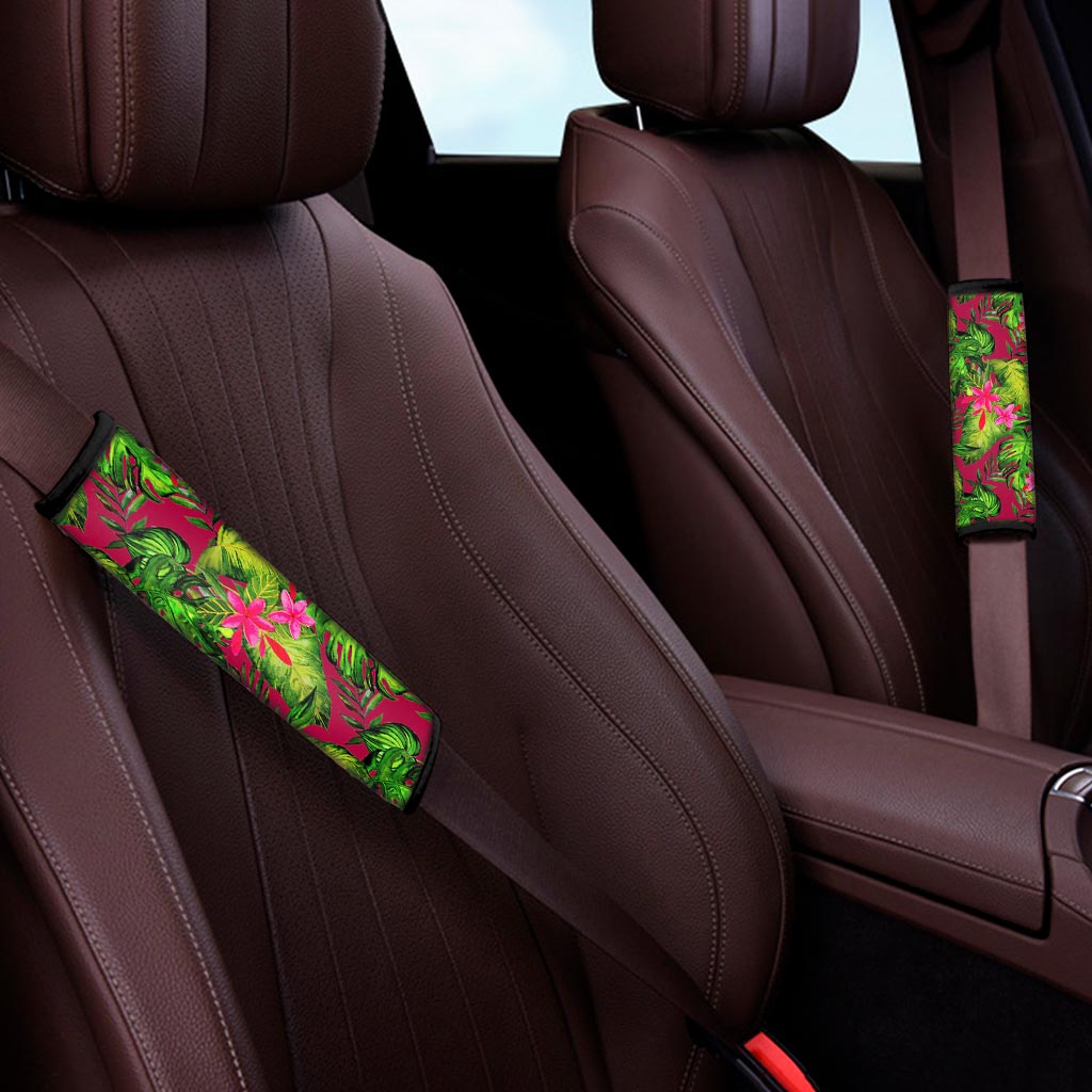 Pink Hawaiian Tropical Pattern Print Car Seat Belt Covers