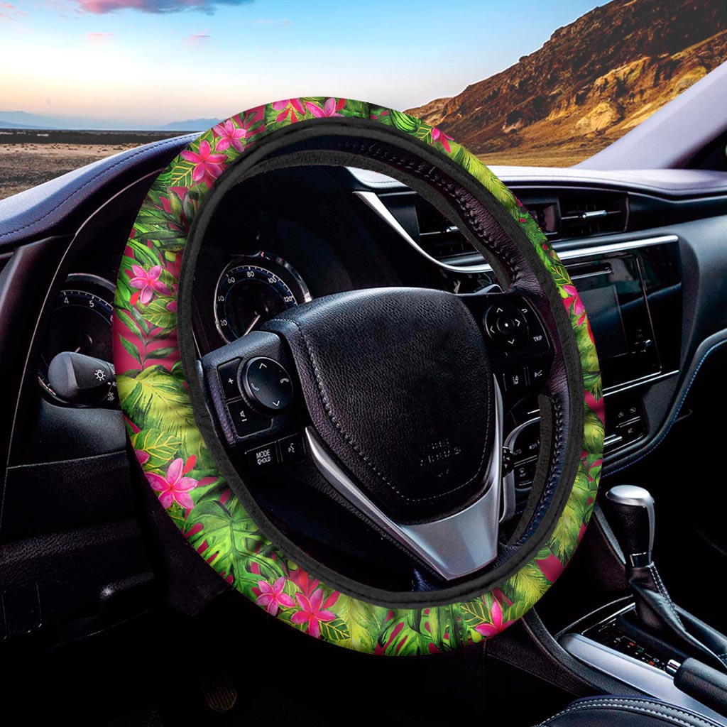 Pink Hawaiian Tropical Pattern Print Car Steering Wheel Cover