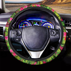 Pink Hawaiian Tropical Pattern Print Car Steering Wheel Cover