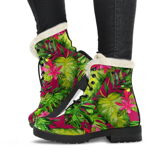 Pink Hawaiian Tropical Pattern Print Comfy Boots GearFrost