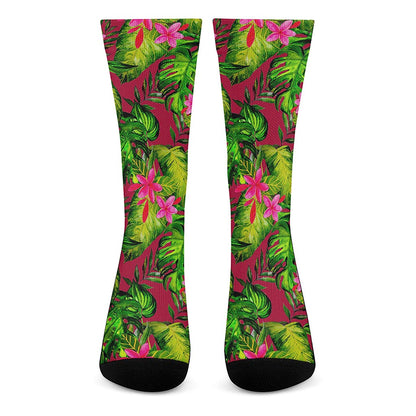 Pink Hawaiian Tropical Pattern Print Crew Socks