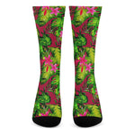 Pink Hawaiian Tropical Pattern Print Crew Socks