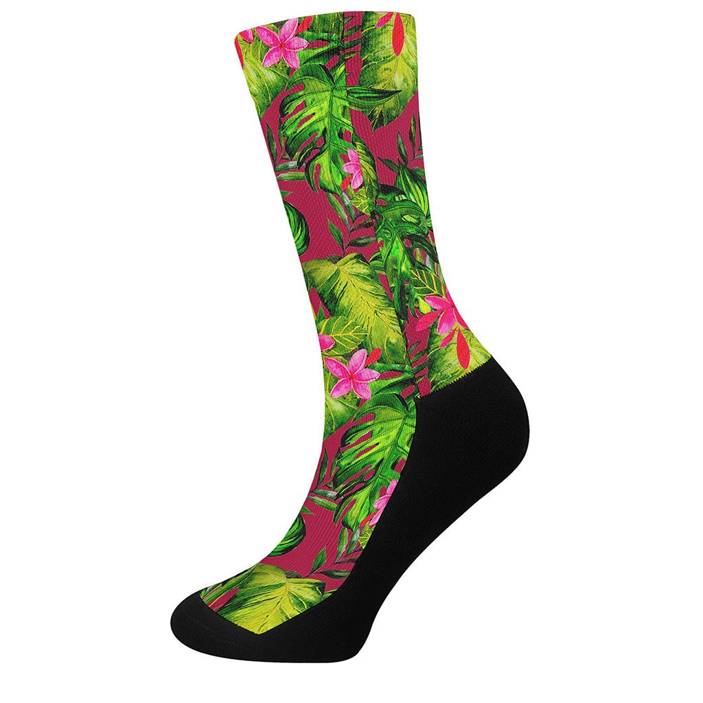 Pink Hawaiian Tropical Pattern Print Crew Socks