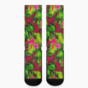 Pink Hawaiian Tropical Pattern Print Crew Socks