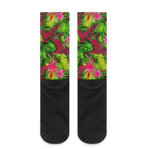 Pink Hawaiian Tropical Pattern Print Crew Socks