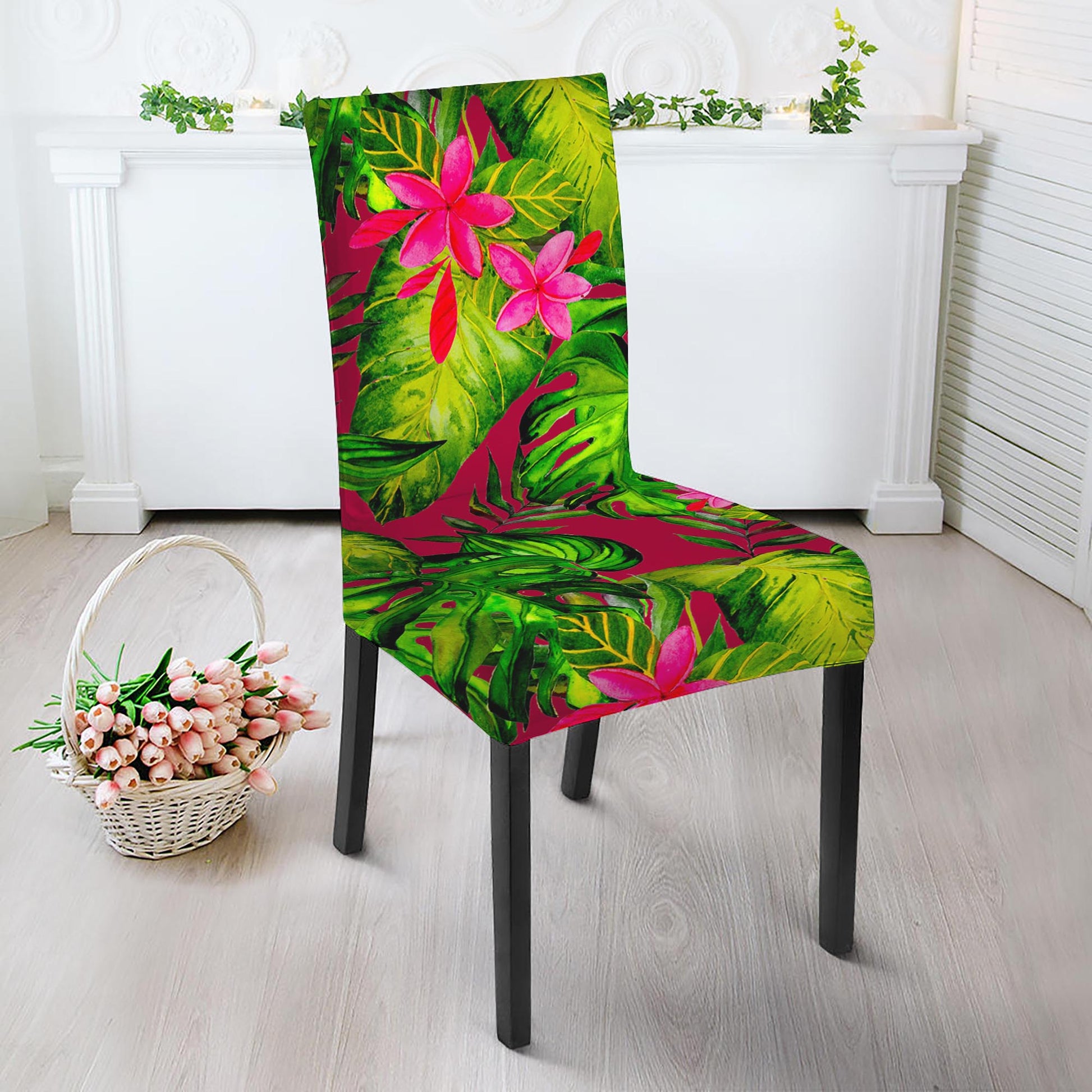 Pink Hawaiian Tropical Pattern Print Dining Chair Slipcover