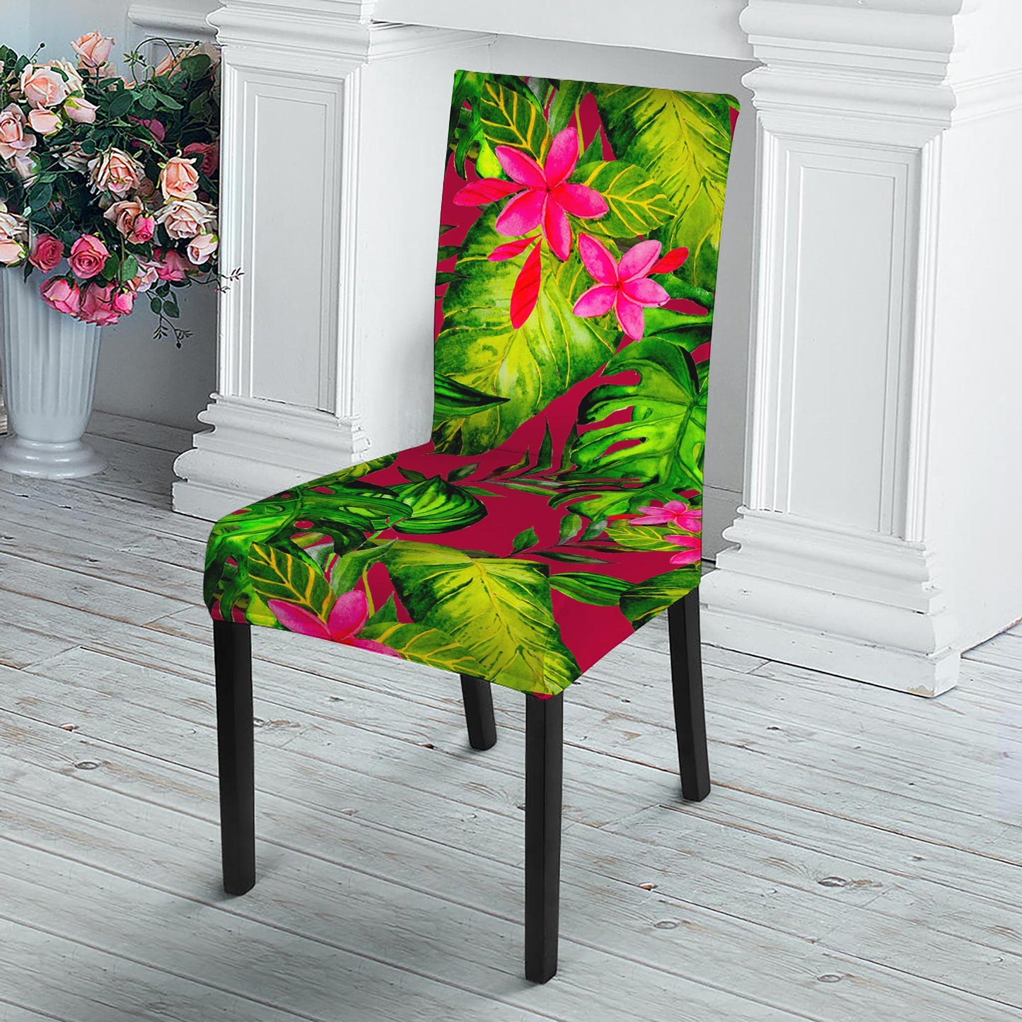 Pink Hawaiian Tropical Pattern Print Dining Chair Slipcover