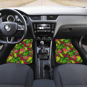 Pink Hawaiian Tropical Pattern Print Front and Back Car Floor Mats