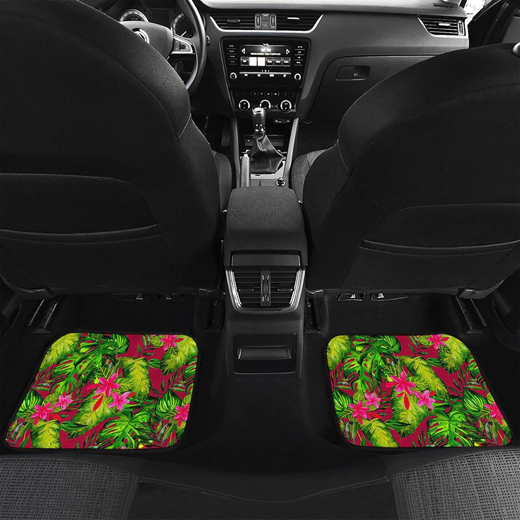 Pink Hawaiian Tropical Pattern Print Front and Back Car Floor Mats