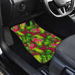 Pink Hawaiian Tropical Pattern Print Front and Back Car Floor Mats