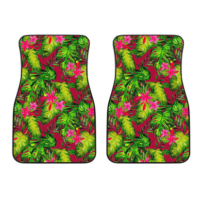 Pink Hawaiian Tropical Pattern Print Front Car Floor Mats