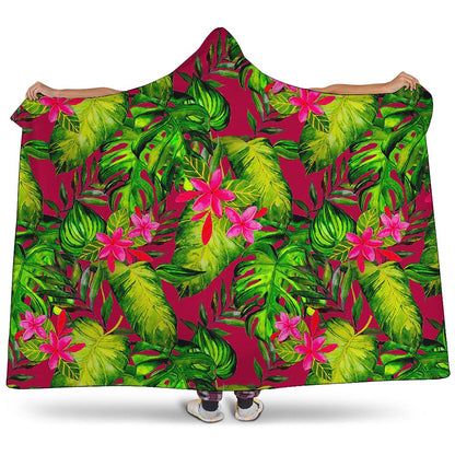 Pink Hawaiian Tropical Pattern Print Hooded Blanket
