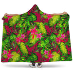 Pink Hawaiian Tropical Pattern Print Hooded Blanket