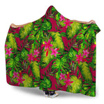 Pink Hawaiian Tropical Pattern Print Hooded Blanket