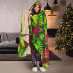 Pink Hawaiian Tropical Pattern Print Hooded Blanket