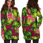 Pink Hawaiian Tropical Pattern Print Hoodie Dress GearFrost
