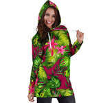 Pink Hawaiian Tropical Pattern Print Hoodie Dress GearFrost
