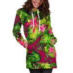 Pink Hawaiian Tropical Pattern Print Hoodie Dress GearFrost
