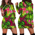 Pink Hawaiian Tropical Pattern Print Hoodie Dress GearFrost