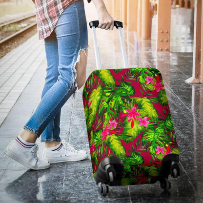 Pink Hawaiian Tropical Pattern Print Luggage Cover GearFrost