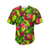 Pink Hawaiian Tropical Pattern Print Men's Baseball Jersey
