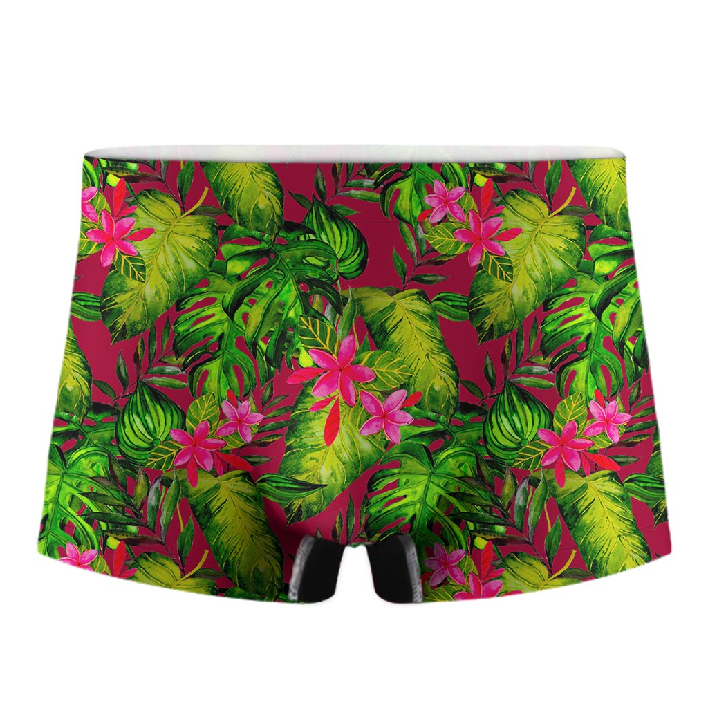 Pink Hawaiian Tropical Pattern Print Men's Boxer Briefs