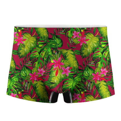Pink Hawaiian Tropical Pattern Print Men's Boxer Briefs