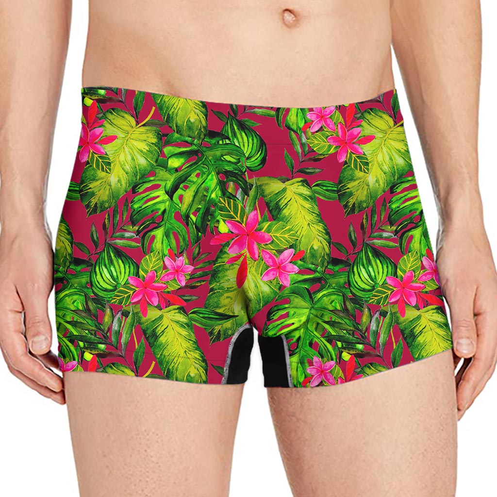 Pink Hawaiian Tropical Pattern Print Men's Boxer Briefs
