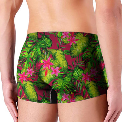 Pink Hawaiian Tropical Pattern Print Men's Boxer Briefs