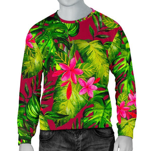 Pink Hawaiian Tropical Pattern Print Men's Crewneck Sweatshirt GearFrost