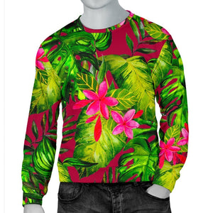 Pink Hawaiian Tropical Pattern Print Men's Crewneck Sweatshirt GearFrost