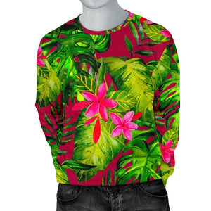 Pink Hawaiian Tropical Pattern Print Men's Crewneck Sweatshirt GearFrost