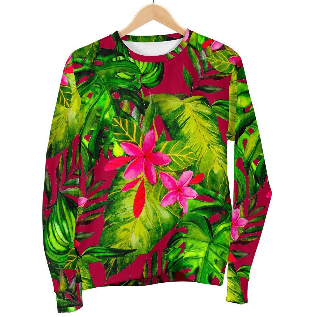 Pink Hawaiian Tropical Pattern Print Men's Crewneck Sweatshirt GearFrost