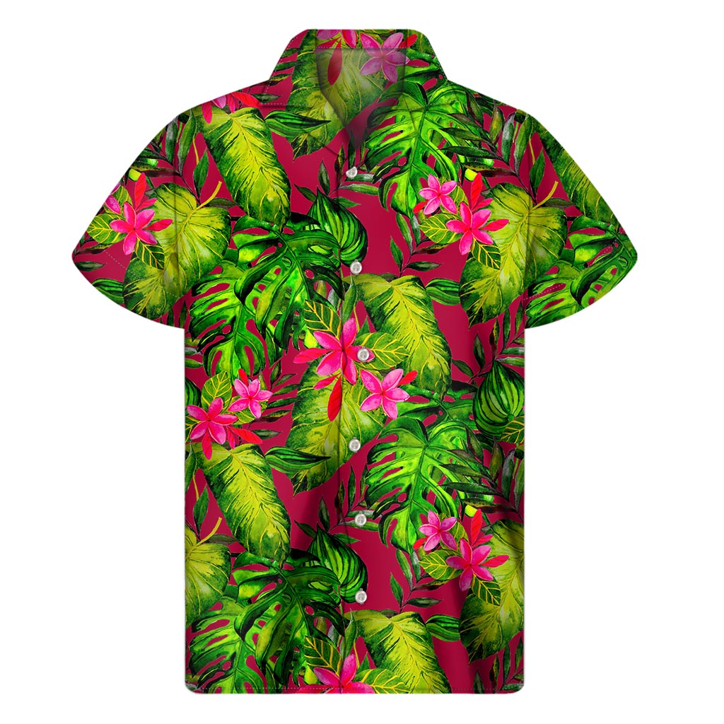Pink Hawaiian Tropical Pattern Print Men's Short Sleeve Shirt